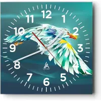 ARTTOR Wanduhr - Quadrat - Glasuhr - Adler Abstraktion - 40x40cm - Schleichendes Uhrwerk - Lautlos - zum Aufhängen bereit - Dekoration Modern - Wanddekoration aus Glas - C4AC40x40-3833