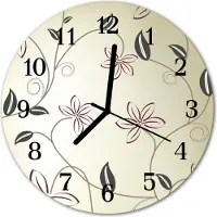 Tulup Glasuhr Wanduhr Küchenuhr Echt-Glas 30fi cm Blumen Kunst beige