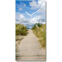 Tulup Wanduhr aus Glas – 30x60 cm - Glasbild - Glasuhr - Gehärtetes Glas -Weg zum Strand