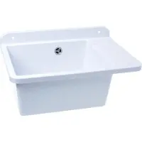 Aqbau Ausgussbecken 505mm Waschbecken Spülbecken Mit Ausziehbarem Einhandmischer Weiß Granit