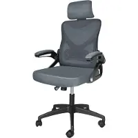 VOUNOT Bürostuhl ergonomisch, Schreibtischstuhl mit Einstellbarer Kopfstütze Grau