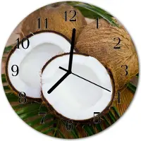Tulup Glasuhr Wanduhr Küchenuhr Echt-Glas 30fi cm Kokosnüsse braun