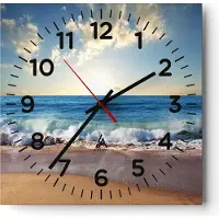ARTTOR Wanduhr - Quadrat - Glasuhr - Meer Ufer Wasser - 40x40cm - Schleichendes Uhrwerk - Lautlos - zum Aufhängen bereit - Dekoration Modern - Wanddekoration aus Glas - C4AC40x40-3551