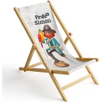 Ferocity Kinder Holz-Liegestuhl Personalisierbar Klappbar Klappliegestuhl Sonnenliege Strandstuhl Wechselbezug Motiv Pirat [119]