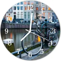 Tulup Glasuhr Wanduhr Küchenuhr Echt-Glas 30fi cm Fahrrad mehrfarbig