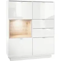 Vladon Highboard Sideboard Metro, Germany, Korpus in Weiß Hochglanz / Fronten in Weiß Hochglanz mit Einsatz in Eiche Nordic, inkl. LED Beleuchtung