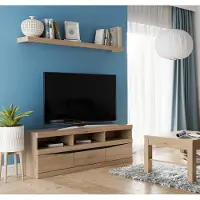 Lomadox Wohnzimmer Set TV Lowboard, Wandboard, Couchtisch 75x75 cm SANFORD-129 in Eiche hell Nb.