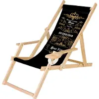 Ferocity Personalisierbarer Holz Liegestuhl Klappbar Klappliegestuhl mit Armlehne und Getränkehalter Strandstuhl Motiv Vintage [119]