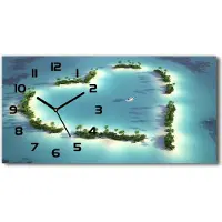 Tulup Wanduhr aus Glas – 60x30 cm - Glasbild - Glasuhr - Gehärtetes Glas - schwarze-zeiger - Inseln Herzform