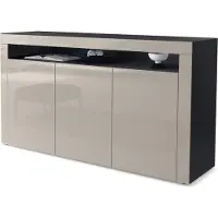 Vladon Sideboard Valencia, Germany, Kommode mit 3 Türen und 1 offenem Fach, Schwarz matt/Sandgrau Hochglanz/Sandgrau Hochglanz (155 x 92 x 40 cm)
