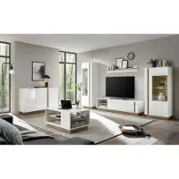 Lomadox Wohnzimmer-Set mit Sideboard & Couchtisch CELLE-61 in weiß Glanz mit Grandson Oak Eiche Nb., B/H/T ca. 340/194/40 cm
