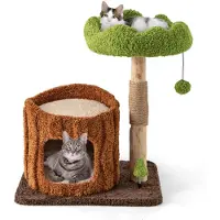 Goplus Kratzbaum mit Sisalpfosten, mehrstöckiger Katzenbaum mit Aussichtsplattform und Katzenhaus, mit Jutesäule & Ball, Braun, Grün