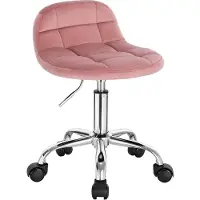 Woltu Bürohocker mit Rollen, mit niedriger Rückenlehne, höhenverstellbar, Samt : Rosa Farbe: Rosa