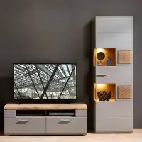 Lomadox Wohnzimmermöbel Set FARO-36 in basalt mit Absetzungen in Eiche Hirnholz Nb. mit LED Beleuchtung, B/H/T: ca. 225/205/47 cm