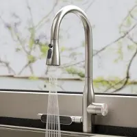 Doporro Wasserhahn Küche Hochdruck, Einhebel-Mischbatterie, Ausziehbare Spültischarmatur 360°Schwenkbar Küchenarmatur aus Edelstahl Silber Turnix-03