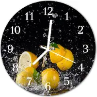 Tulup Glasuhr Wanduhr Küchenuhr Echt-Glas 30fi cm Zitronen gelb
