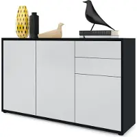 Vladon Sideboard Ben V3, Kommode mit 3 Türen und 2 Schubladen, Schwarz matt/Weiß matt (117 x 74 x 36 cm)
