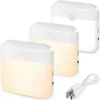 Lapalife 3 Stück LED Nachtlicht Aufladbar Dimmbar Warmweiß und Kaltweiß mit Bewegungsmelder und Dämmerungssensor für Treppe, Schlafzimmer, Flur