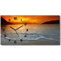 Tulup Wanduhr aus Glas – 60x30 cm - Glasbild - Glasuhr - Gehärtetes Glas - schwarze-zeiger - Sonnenuntergang Meer