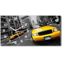 Tulup Wanduhr aus Glas – 60x30 cm - Glasbild - Glasuhr - Gehärtetes Glas - weisse-zeiger - Taxi in New York