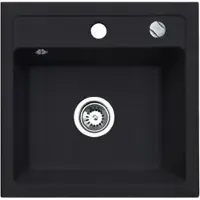QLS Spülbecken 44x44 cm Granit mit automatischem Siphon Bella Schwarz 1-Becken 11180
