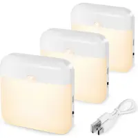 Lapalife 3 Stück LED Nachtlicht Warmweiß Aufladbar mit Bewegungsmelder und Dämmerungssensor für Treppe, Schlafzimmer, Flur