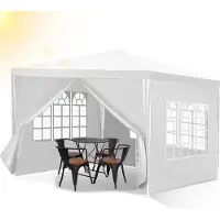 Vigevee 3 x 3 m Garten Pavillon mit 4 Seitenteilen tragbares wasserdichtes Zelt, weiß für Camping / Garten / Hochzeit / Strand