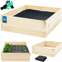 KOTARBAU Hochbeet für Garten 120x120x27cm Gemüsebeet Pflanzkasten mit Vlies Kräuterbeet Handschuhe mit Krallen Blumenkasten aus Kiefernholz Natürlich