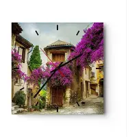 ARTTOR Wanduhr - Quadrat - Glasuhr - Straße Sommer Blumen - 30x30cm - Schleichendes Uhrwerk - Lautlos - zum Aufhängen bereit - Dekoration Modern - Wanddekoration aus Glas - C3AC30x30-3589