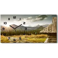 Tulup Wanduhr aus Glas – 60x30 cm - Glasbild - Glasuhr - Gehärtetes Glas - schwarze-zeiger - Haus in den Bergen