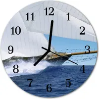 Tulup Glasuhr Wanduhr Küchenuhr Echt-Glas 30fi cm Segelboot blau