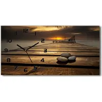 Tulup Wanduhr aus Glas – 60x30 cm - Glasbild - Glasuhr - Gehärtetes Glas - schwarze-zeiger - Holzsteg