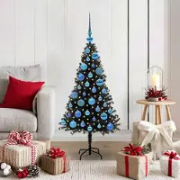 vidaXL "Schlussverkauf" Weihnachtsbaum(1 pc) - Kunstbaum/Tannenbaum - mit 150 LEDs mit Ständer Schwarz 120 cm PVC C7688