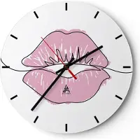 ARTTOR Wanduhr - Rund - Glasuhr - Mund Bild Modern - 40x40cm - Schleichendes Uhrwerk - Lautlos - zum Aufhängen bereit - Dekoration Modern - Wanddekoration aus Glas - C3AR40x40-4543