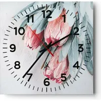 ARTTOR Wanduhr - Quadrat - Glasuhr - Blume Eukalyptus Australier - 40x40cm - Schleichendes Uhrwerk - Lautlos - zum Aufhängen bereit - Dekoration Modern - Wanddekoration aus Glas - C4AC40x40-5016