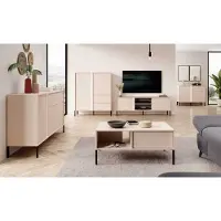Meble Laski Wohnzimmer-Set Wohnwand Dast 5-teilig beige mit LED-Beleuchtung