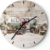 ARTTOR Wanduhr - Rund - Glasuhr - Wohnmobil Boho Möbel - 40x40cm - Schleichendes Uhrwerk - Lautlos - zum Aufhängen bereit - Dekoration Modern - Wanddekoration aus Glas - C3AR40x40-4542