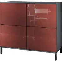 Vladon Kommode Rova V3, Moderner Küchenschrank mit 4 Push-to-Open Türen Anthrazit matt / Bordeaux Hochglanz (92,5 x 83.5 x 35)