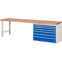 RAU Werkbank mit 7 XXL Schubladen - Teilauszug - 60:2 / 90:2 / 120:2 / 180:1 - 890 x 3.000 x 700 mm (HxBxT) - Traglast 1.000 kg - Buche