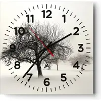 ARTTOR Wanduhr - Quadrat - Glasuhr - Bäume Schnee Nebel - 40x40cm - Schleichendes Uhrwerk - Lautlos - zum Aufhängen bereit - Dekoration Modern - Wanddekoration aus Glas - C4AC40x40-4136