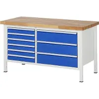 RAU Werkbank mit 6 L, 3 XL Schubladen - Teilauszug - 90:6 / 180:3 - 840 x 1.500 x 700 mm (HxBxT) - Traglast 1.250 kg - Buche