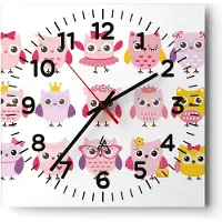 ARTTOR Wanduhr - Quadrat - Glasuhr - Eule süß spaß dekoration - 40x40cm - Schleichendes Uhrwerk - Lautlos - zum Aufhängen bereit - Dekoration Modern - Wanddekoration aus Glas - C4AC40x40-2845