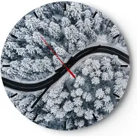 ARTTOR Wanduhr - Rund - Glasuhr - Wald Winter Straße - 40x40cm - Schleichendes Uhrwerk - Lautlos - zum Aufhängen bereit - Dekoration Modern - Wanddekoration aus Glas - C3AR40x40-5010