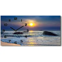 Tulup Wanduhr aus Glas – 60x30 cm - Glasbild - Glasuhr - Gehärtetes Glas - schwarze-zeiger - Sonnenuntergang Meer