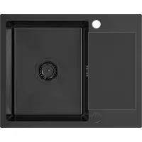 VBChome Edelstahlspüle 60 x 48 cm Schwarz Edelstahl Einbauspüle mit Zwei Löcher Spüle Groß Becken Küchenspüle mit Abtropffläche Siphon