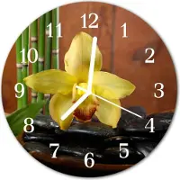 Tulup Glasuhr Wanduhr Küchenuhr Echt-Glas 30fi cm Bambus Orchidee mehrfarbig