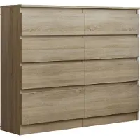 Masseno Kommode ADRIANO 120 cm Sideboard mit 8 Schubladen für Wohnzimmer Schlafzimmer Modern 120x33x100 cm Sonoma Eiche / Sonoma Eiche