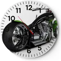 ARTTOR Wanduhr - Rund - Glasuhr - Motorrad Chrom Schlauch Reise - 30x30cm - Schleichendes Uhrwerk - Lautlos - zum Aufhängen bereit - Dekoration Modern - Wanddekoration aus Glas - C4AR30x30-1548
