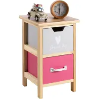 CARO-Möbel Kommode ESTA mit 2 farbigen Schubladen, kleines Standregal aus Massivholz für Kinderzimmer, Nachttisch in natur lackiert