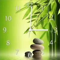Wallario Design Wanduhr Steinstapel im Grünen aus Echtglas, Größe 30 x 30 cm